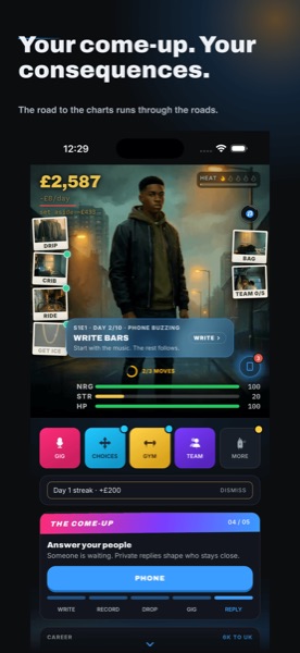 BARZ gameplay screenshot — home screen and story choices